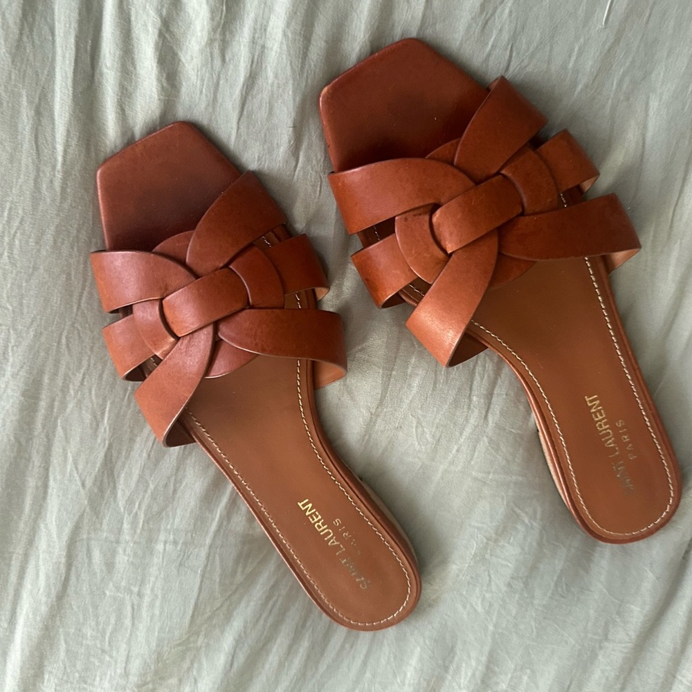 Saint Laurent Brown Leather tribute Sandals Minimalist Design